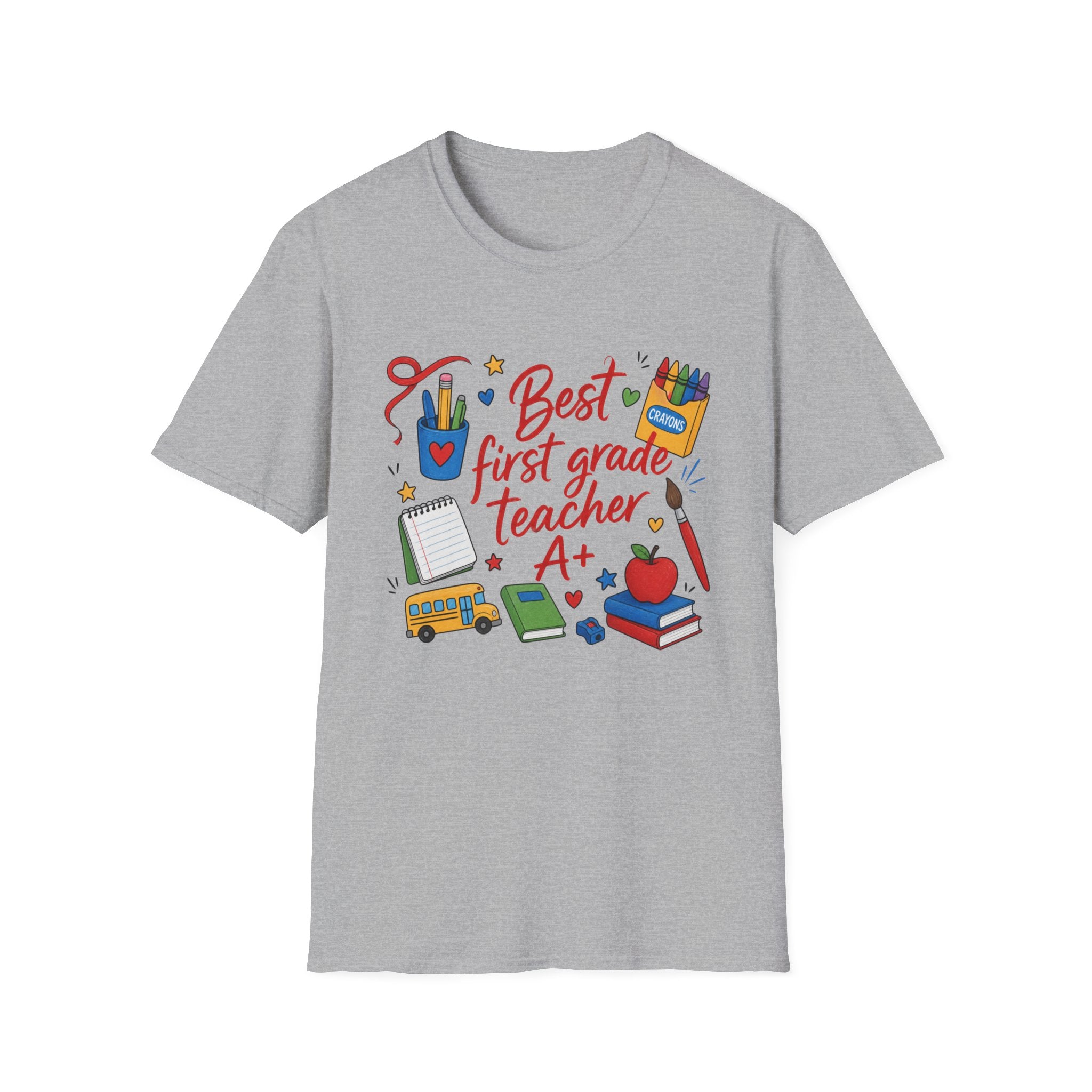 Best First Grade Teacher T-Shirt, Cute School Supplies Design, , Comfort Colors, Comfort Colors 1717, Teacher Gift, Elementary