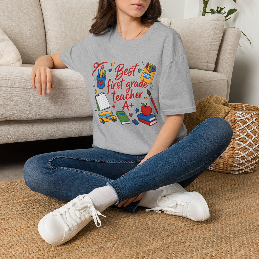 Best First Grade Teacher T-Shirt, Cute School Supplies Design, , Comfort Colors, Comfort Colors 1717, Teacher Gift, Elementary