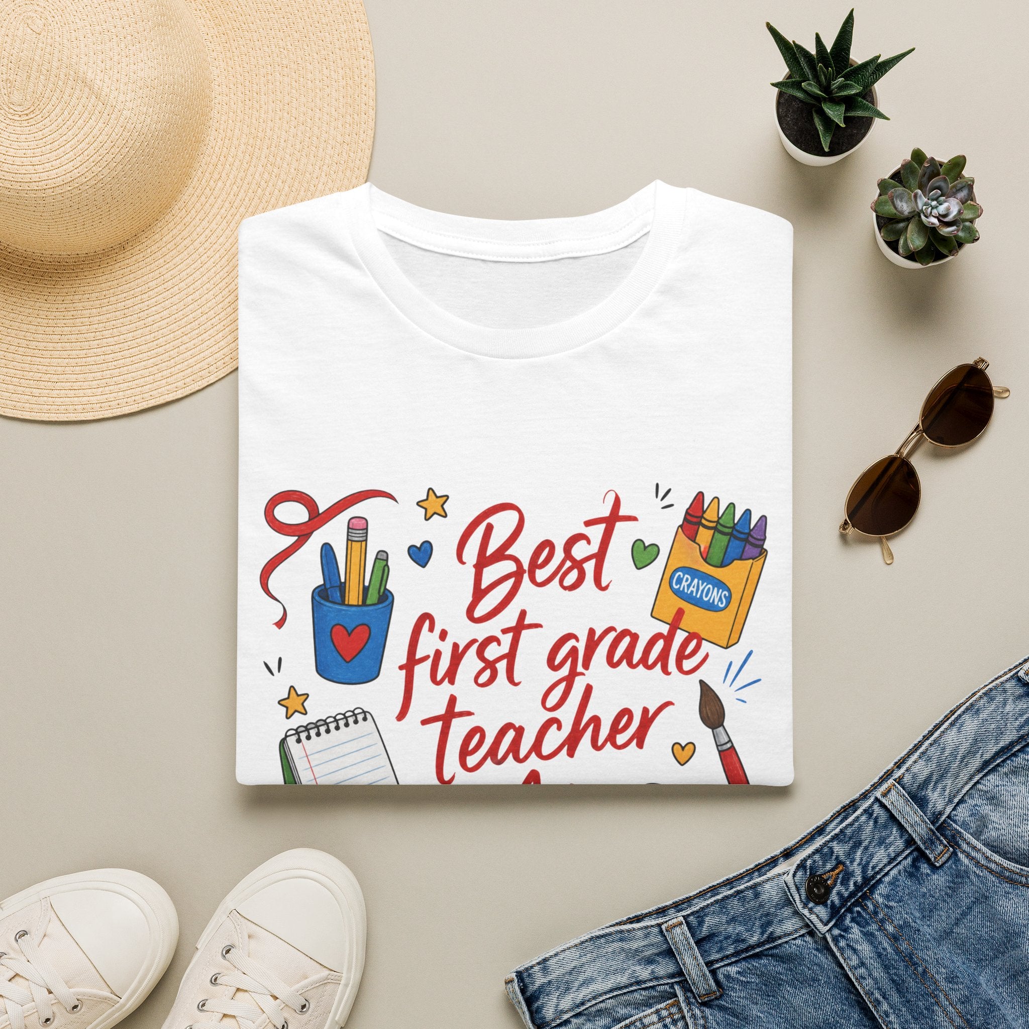 Best First Grade Teacher T-Shirt, Cute School Supplies Design, , Comfort Colors, Comfort Colors 1717, Teacher Gift, Elementary