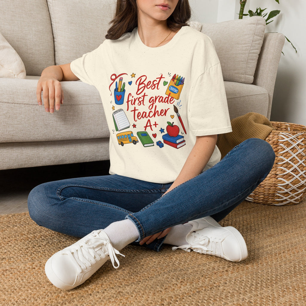 Best First Grade Teacher T-Shirt, Cute School Supplies Design, , Comfort Colors, Comfort Colors 1717, Teacher Gift, Elementary