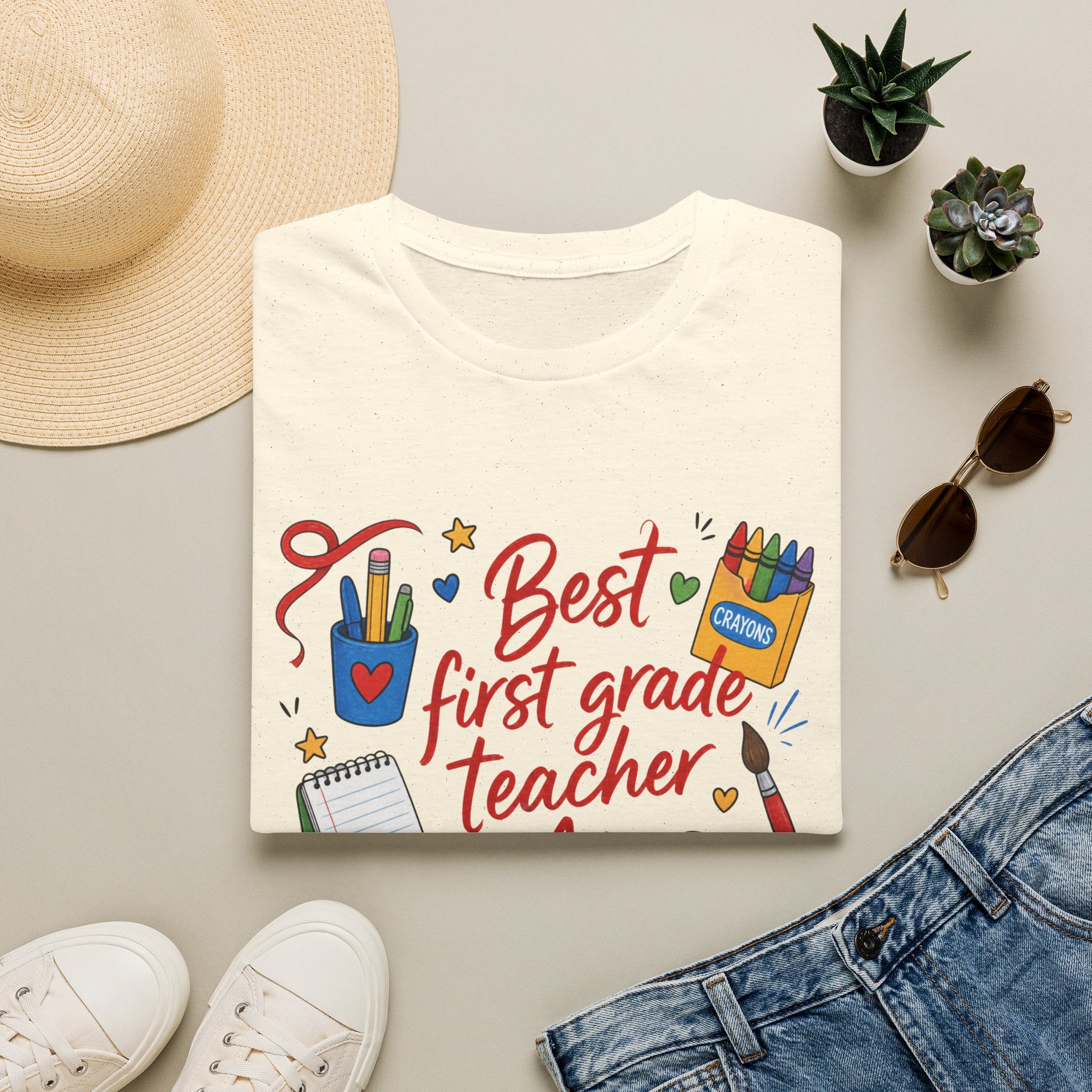 Best First Grade Teacher T-Shirt, Cute School Supplies Design, , Comfort Colors, Comfort Colors 1717, Teacher Gift, Elementary
