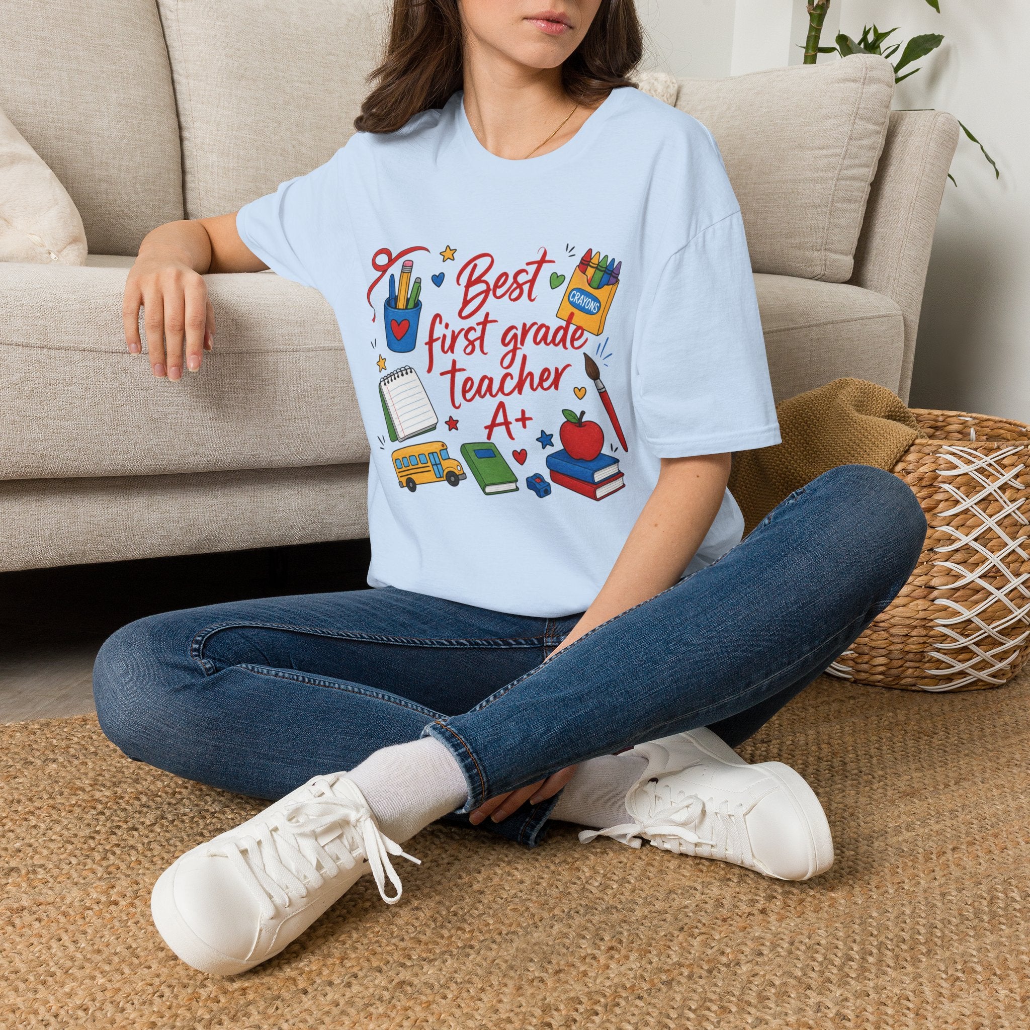 Best First Grade Teacher T-Shirt, Cute School Supplies Design, , Comfort Colors, Comfort Colors 1717, Teacher Gift, Elementary