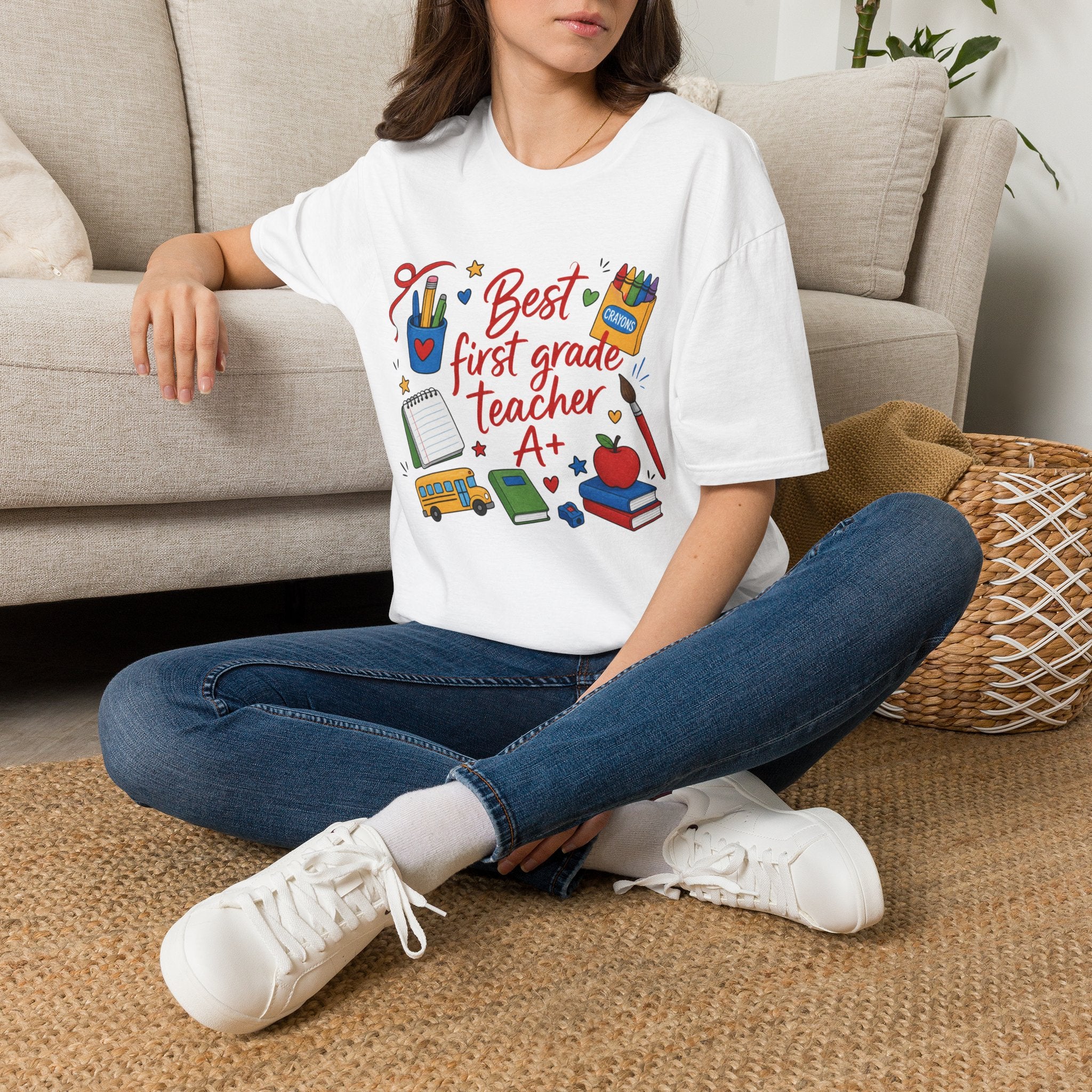 Best First Grade Teacher T-Shirt, Cute School Supplies Design, , Comfort Colors, Comfort Colors 1717, Teacher Gift, Elementary